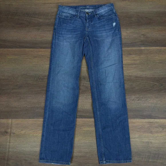 Eddie Bauer Boyfriend Fit Jeans Women 2 Medium Wash Distressed Straight Leg Blue - Picture 2 of 7